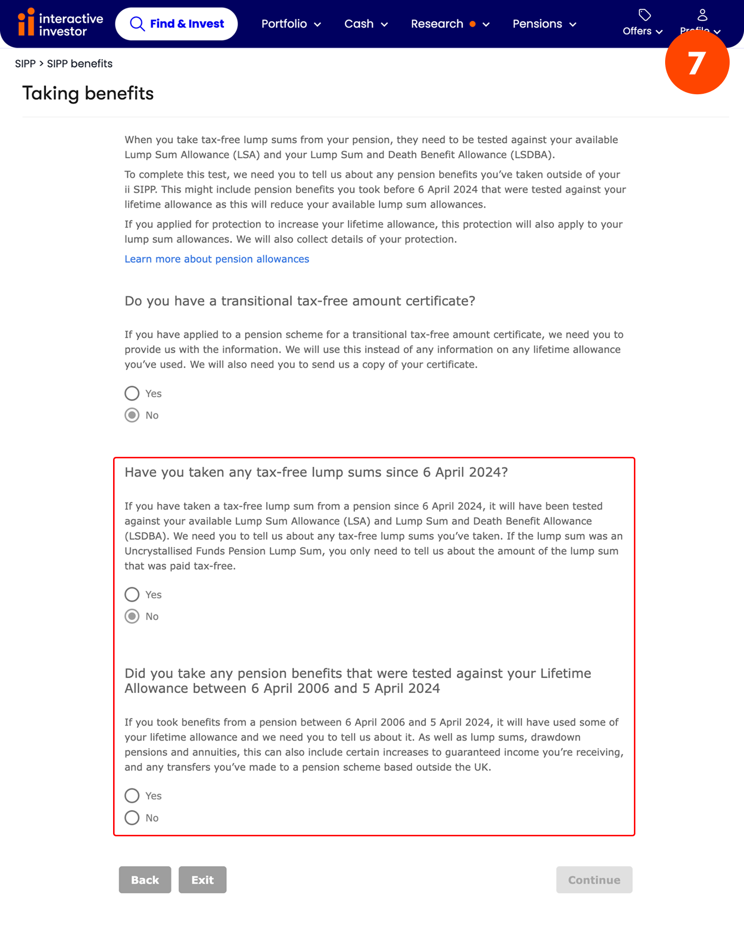 Taking a UFPLS lump sum payment - step 7