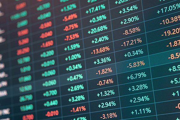 Stock market and exchange and bid, offer, volume on display, Getty