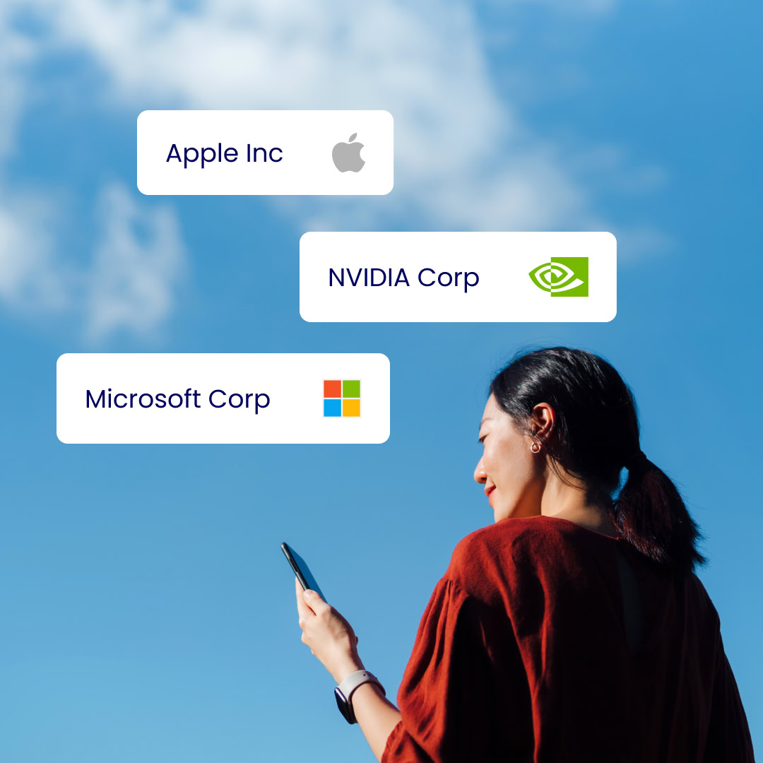 woman looking at mobile outdoors blue sky us stocks