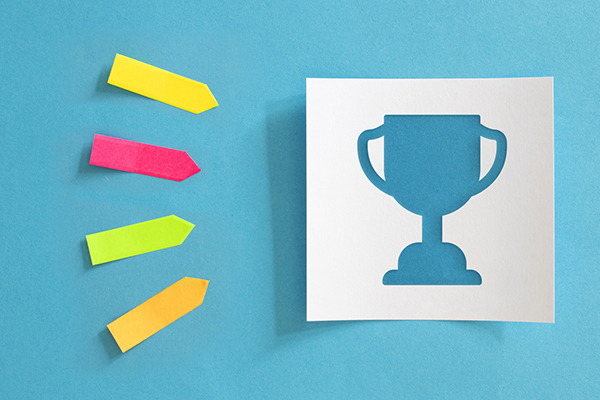 Trophy award on a blue background