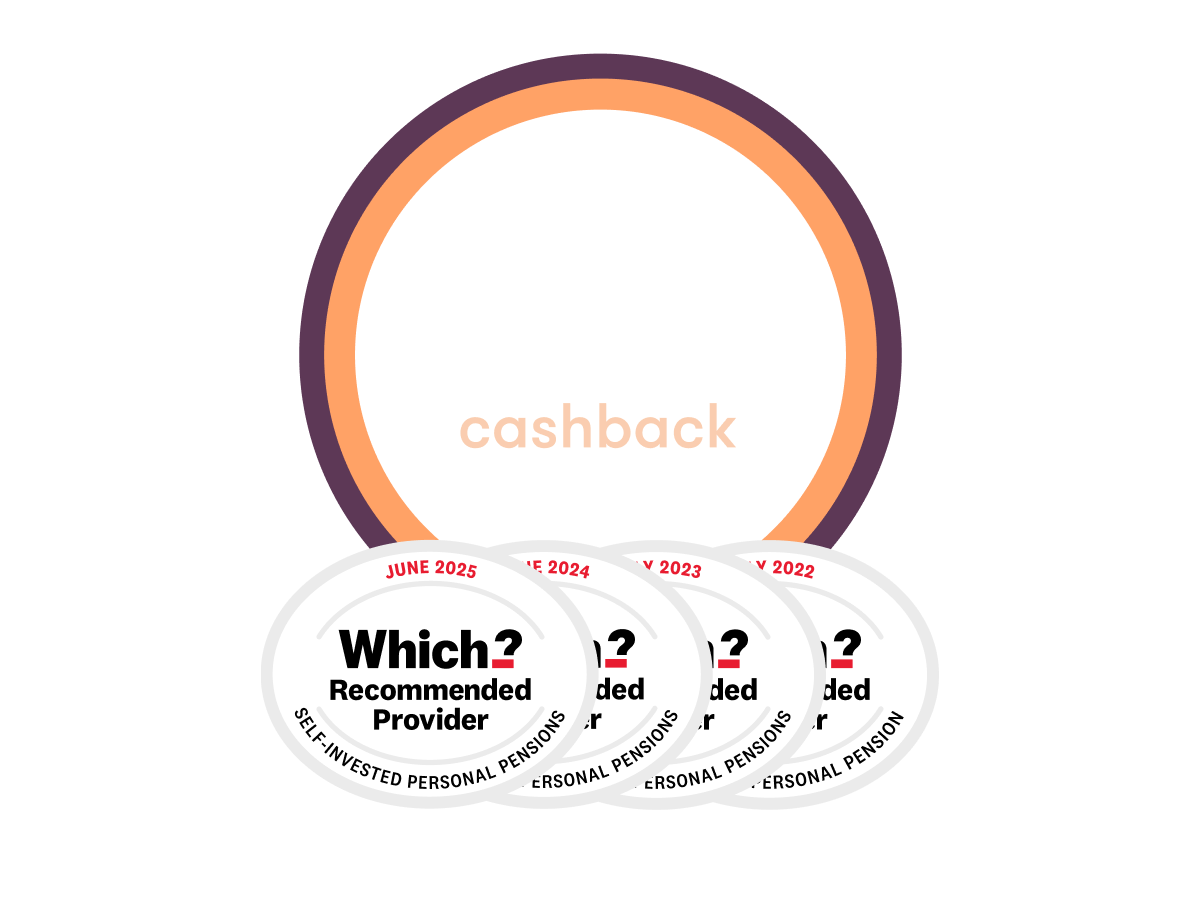 £200 cashback SIPP offer with 4x Which Recommended logo