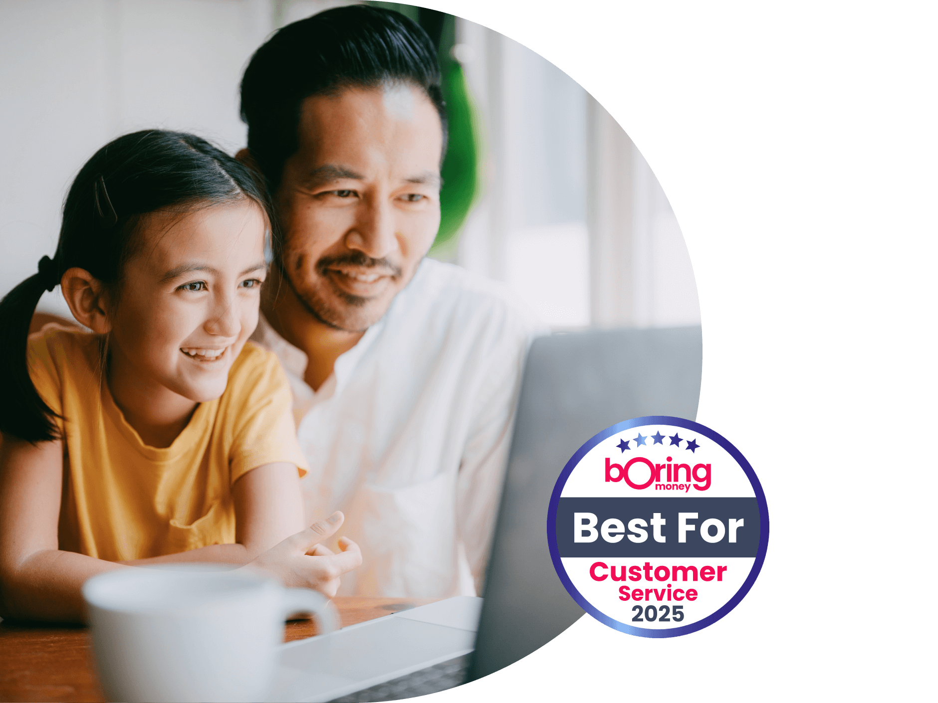 Father and daughter looking at laptop - Boring Customer Service Award 