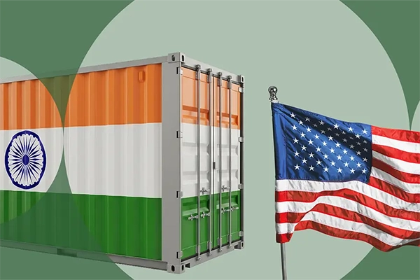 Shipping containers with the Indian and US flags on them
