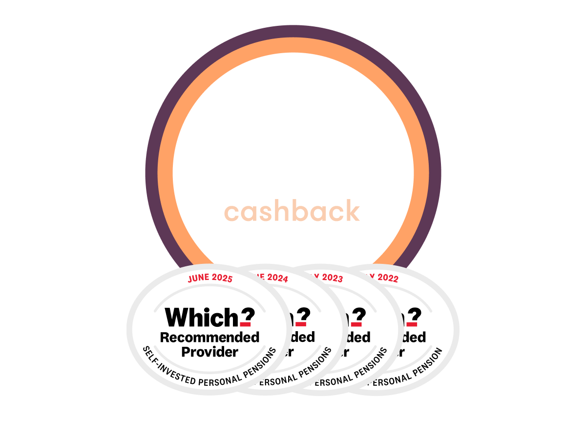 £200 cashback SIPP offer with 4x Which Recommended logo
