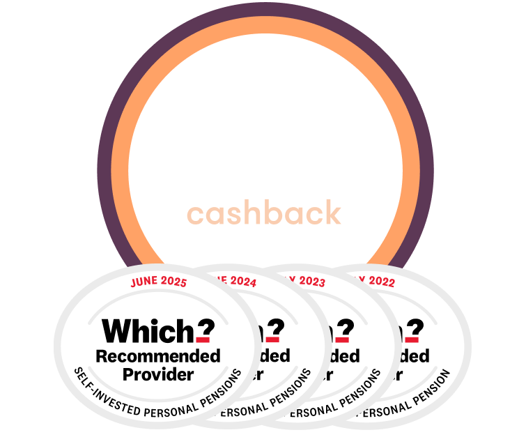 £200 cashback SIPP offer with 4x Which Recommended logo