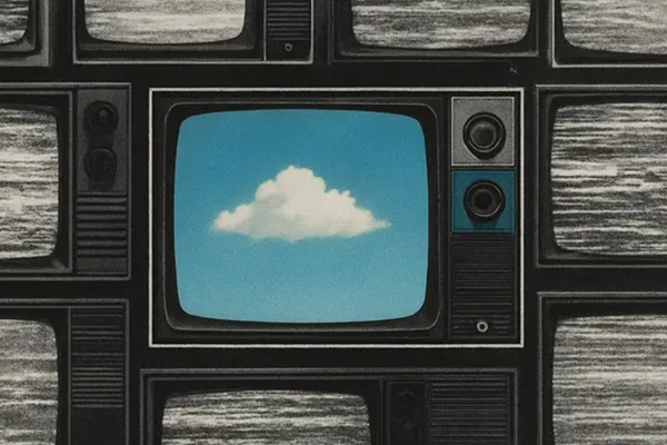 Finimize image of TV set with blue sky and clouds