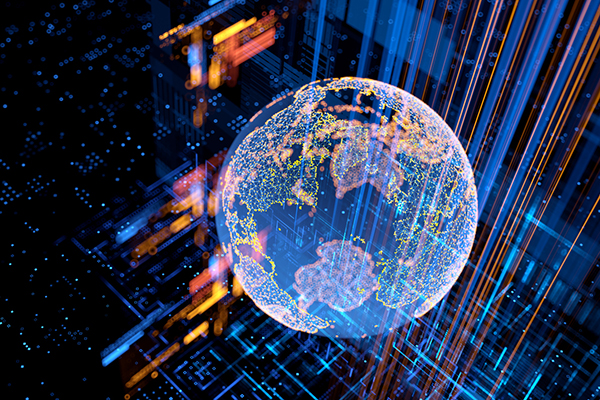 Globe against big data background