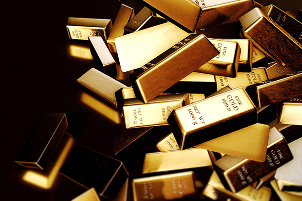 Gold bars against a black background