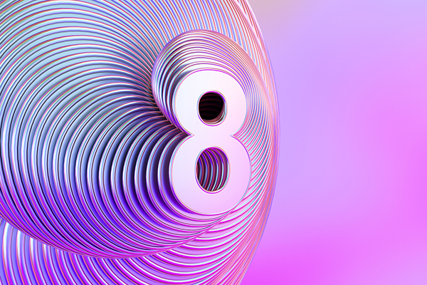 Number eight with layered and twisting pattern