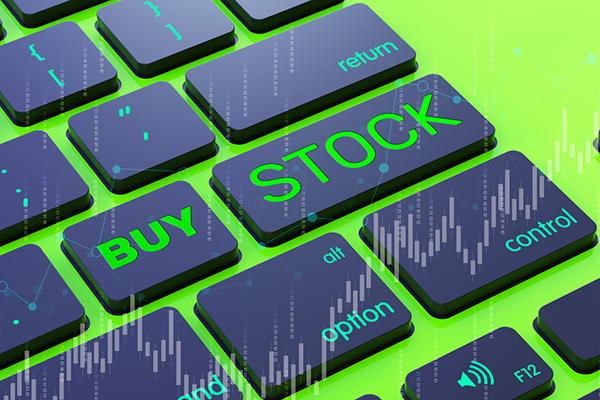 Buy stock button on green keyboard