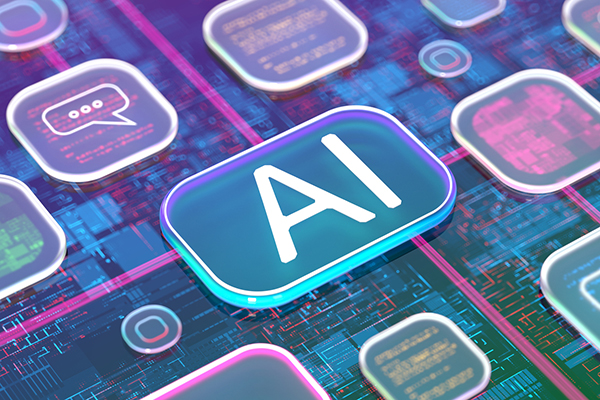 AI text on abstract transparent rectangle