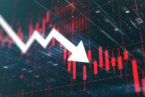 Down arrow against graph