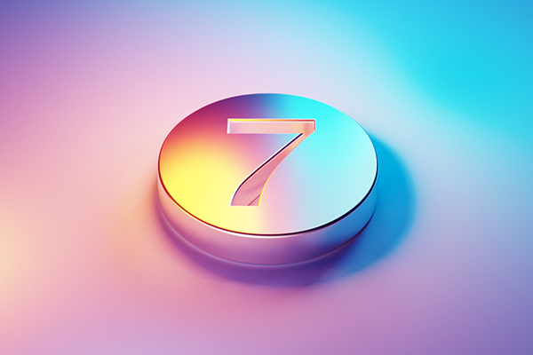 Metallic number seven on a silver button