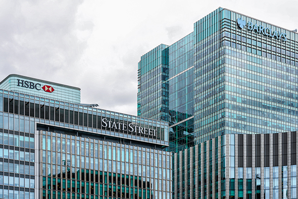 Bank offices of Barclays, HSBC and State Street