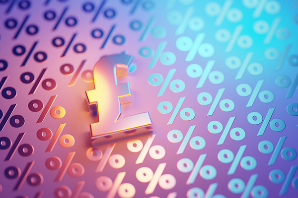 Metallic British pound symbol and percentage signs