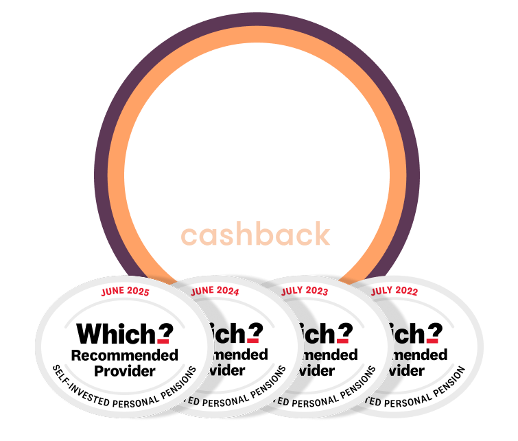 £100 to £3,000 cashback SIPP offer with 4x Which Recommended logo