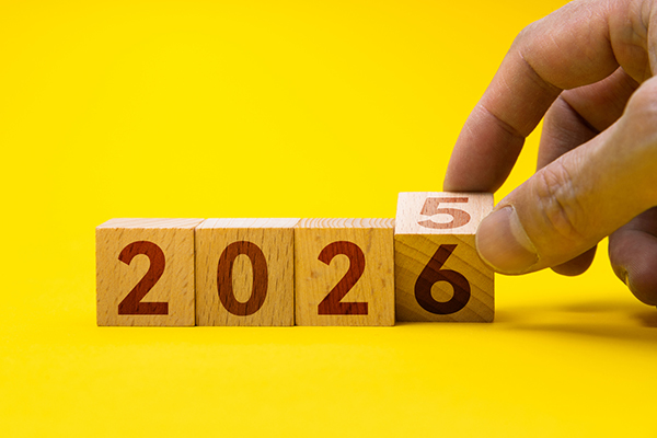 Wooden blocks to change year from 2025 to 2026