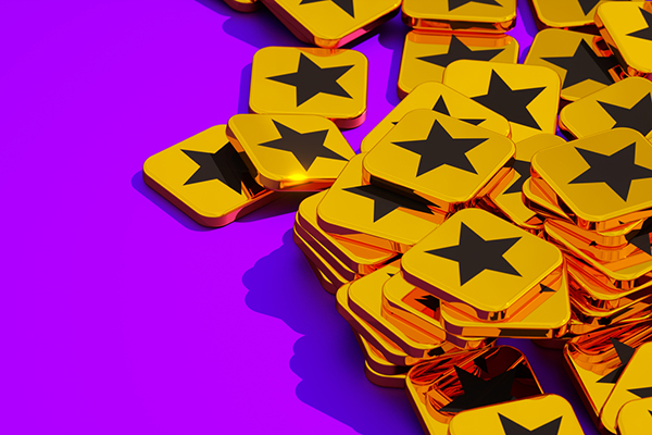 Golden stars against purple background