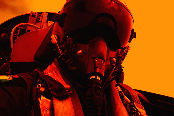 Pilot inside fighter jet