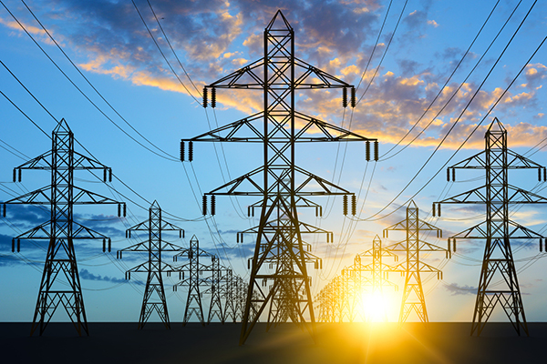 Pylons with the sun behind