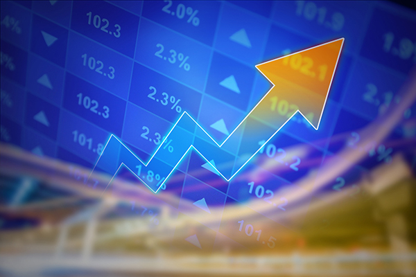 Rising arrow against stock market chart