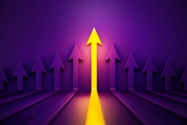 Yellow up arrow on purple background