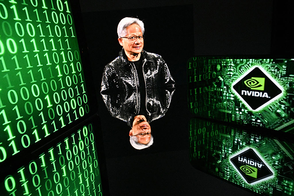 Jensen Huang and the Nvidia logo, Getty