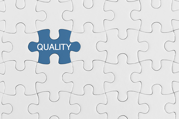 A piece of jigsaw with the word 'quality' on it