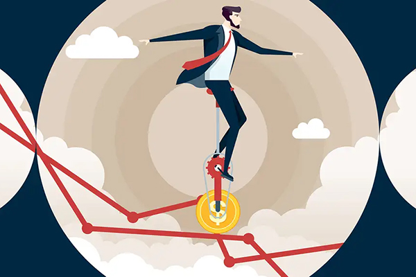 Aberdeen illustration of man riding a unicycle on a bar chart