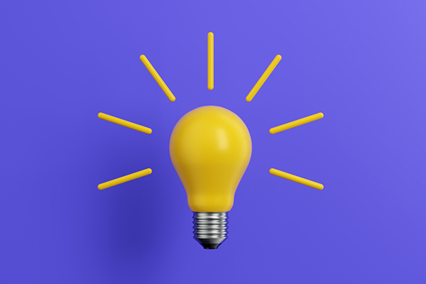 Yellow bulb on purple background