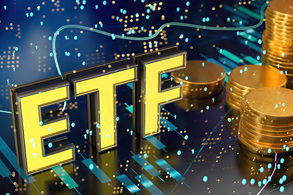 ETF words, coins, financial chart