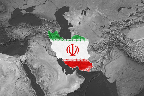 Iran flag on map of Middle East