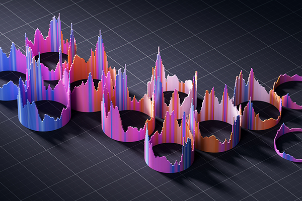 Bar graph forming a circular pattern representing financial data analysis, Getty