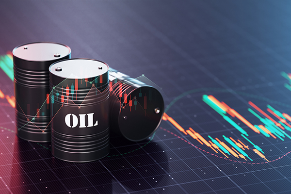 Oil barrels against stock market chart