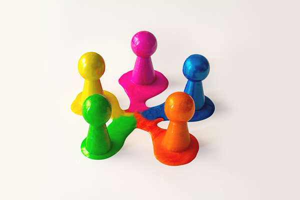 Five colourful pawns