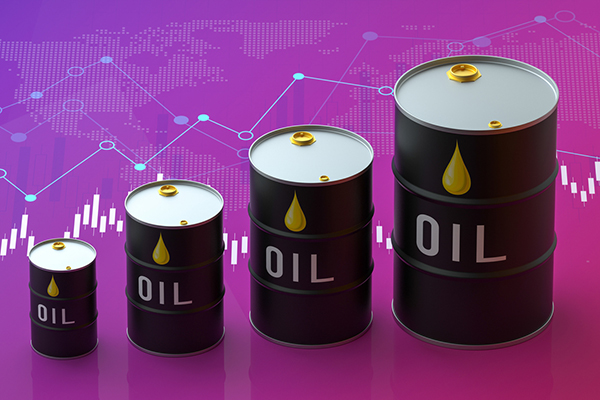 Oil barrels against a purple background