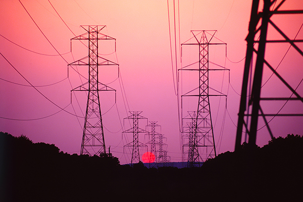 Sunset over pylons