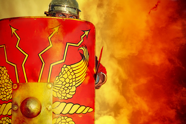 Roman warrior with a shield