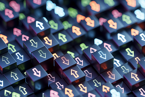 Hundreds of tiny arrows representing fund buys and sells