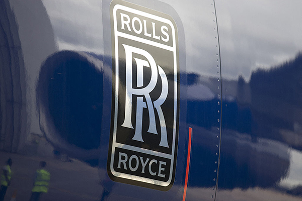 Rolls-Royce logo on side of plane, Getty