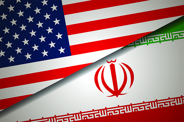 US flag and Iran flag
