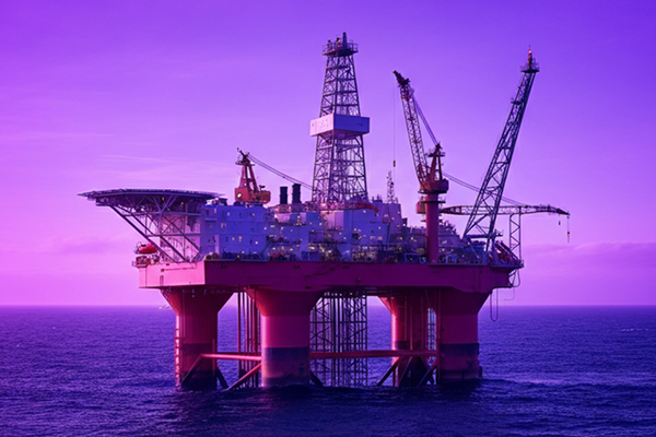 Oil rig against purple sky