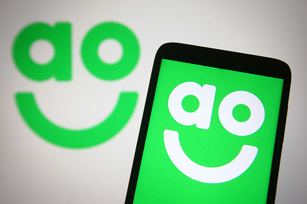 Logo of AO World on a smartphone, Getty