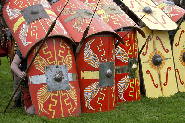 Roman shields in a defensive posture