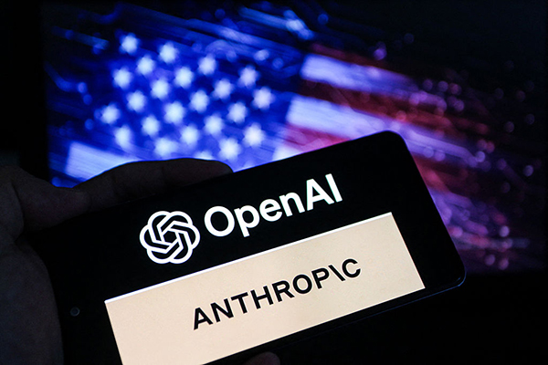 Logos of OpenAI and Anthropic, Getty
