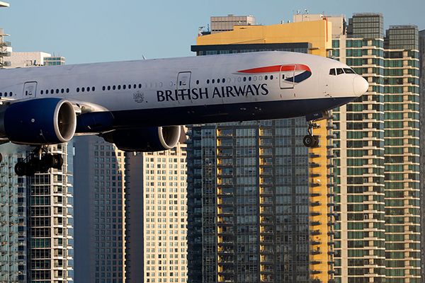 A BA plane landing at San Diego, Getty
