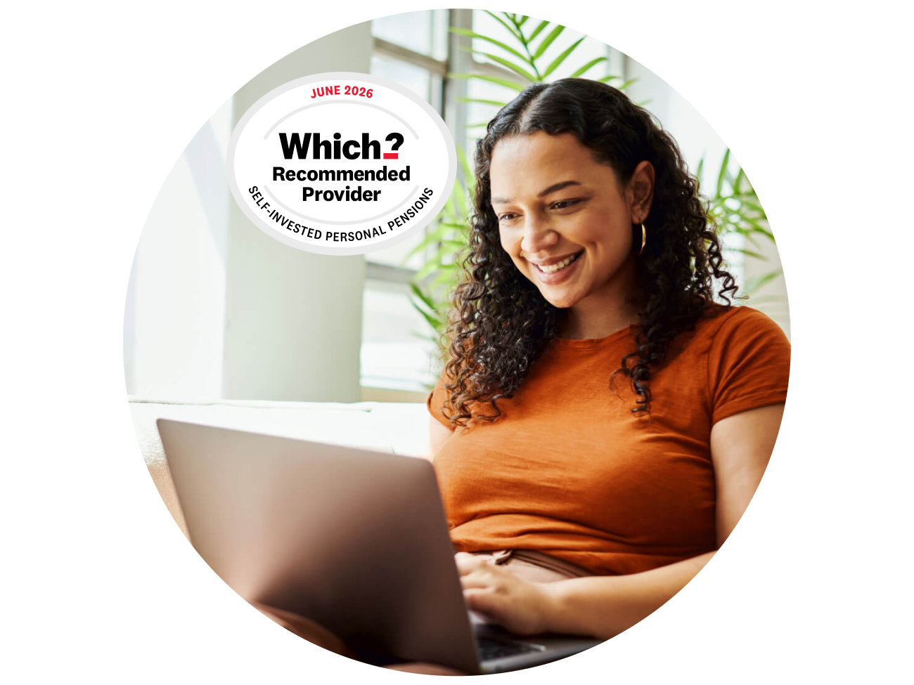 Young girl on laptop with 2026 Which? Recommended SIPP provider award logo