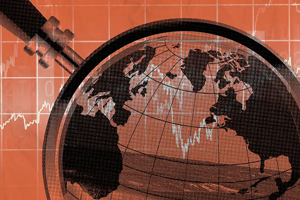 Illustration of globe under magnifying glass