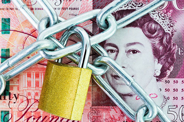 Bank note and padlock