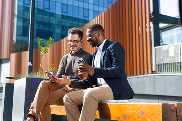 Two men talking in the City